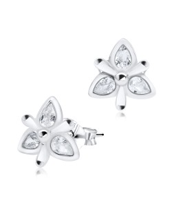 3 Petals CZ Water Drop Silver Stud Earring STS-3279 